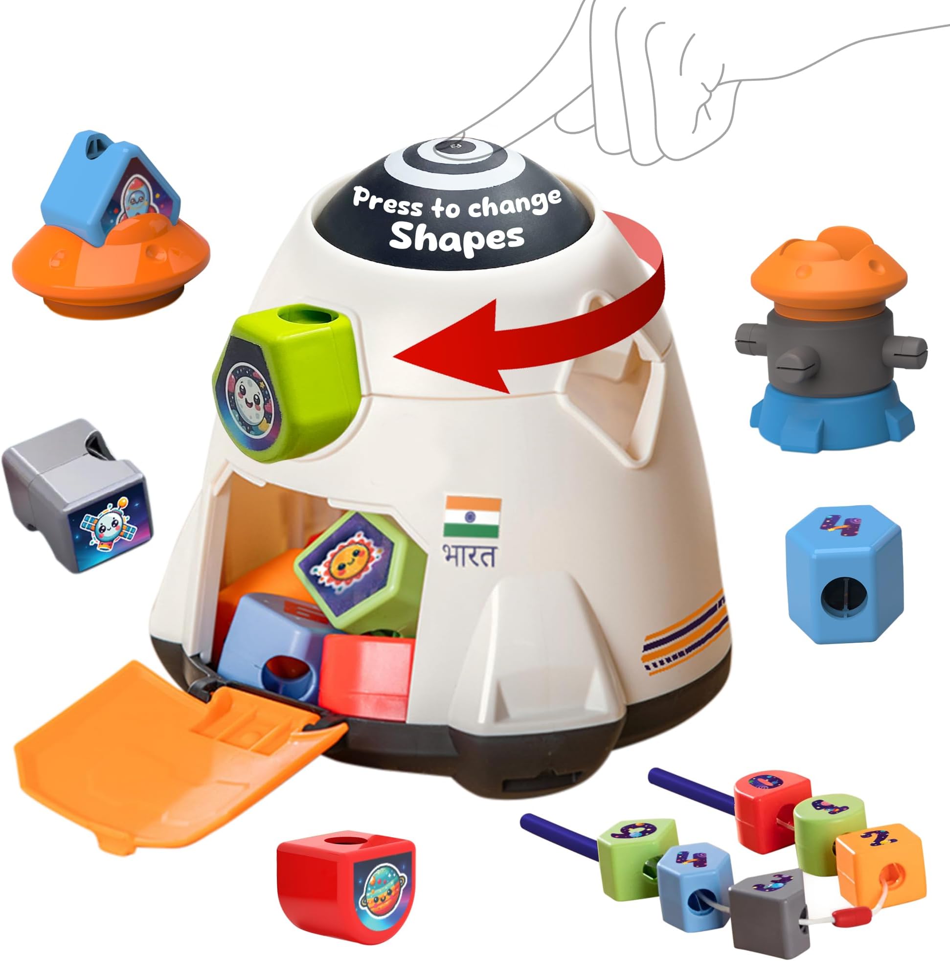 Space Shape Sorter with Changing Shape | Unique Space Theme Stackable Blocks Toy | Activity Toy for 2 Year Kid | Indian Space Theme Inspired | Made in India, 26 Pcs