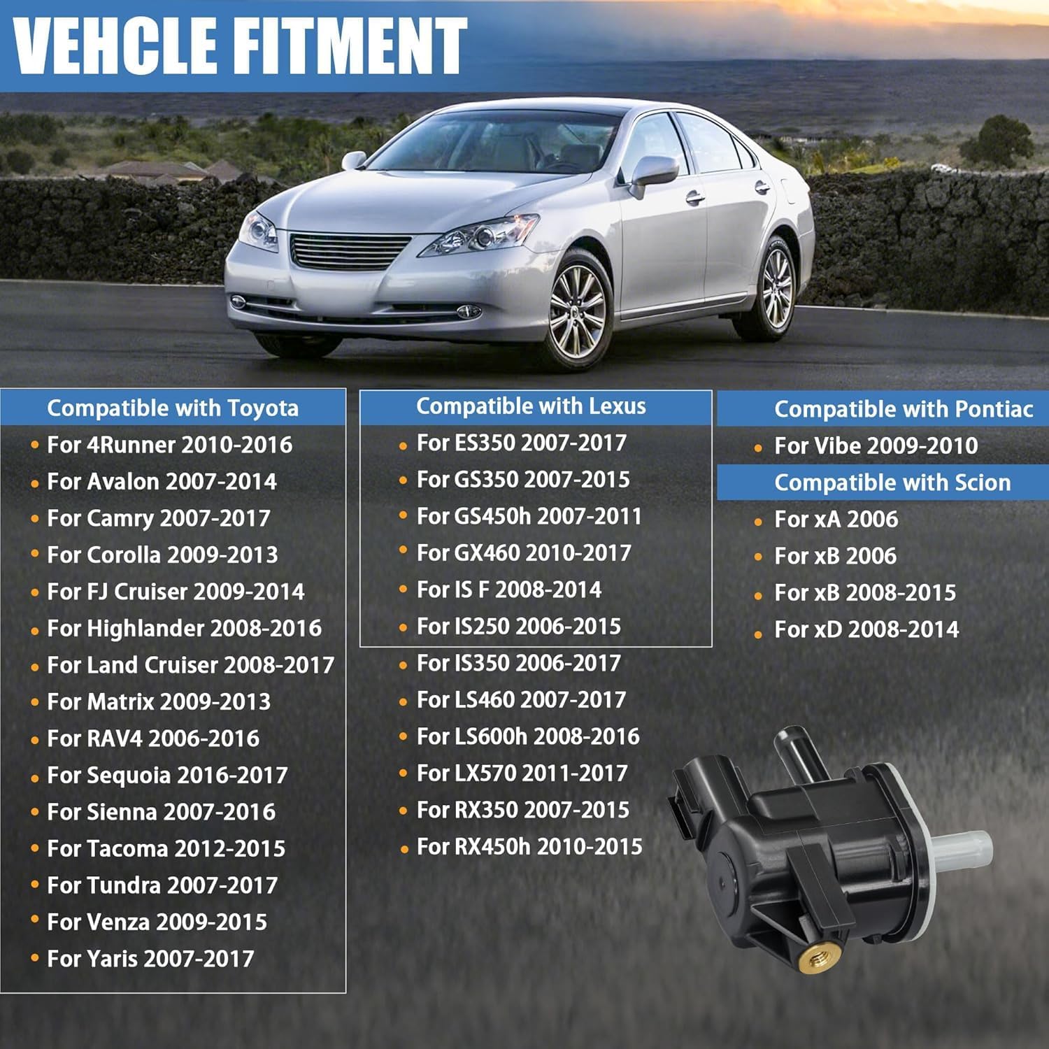 Sorello Vapor Canister Purge Valve Solenoid Compatible with Lexus ES350 GS350 for Pontiac for Scion for Toyota for L4 V6 V8 Engine - Replace 136200-7010 90910-12276 90910-TC001