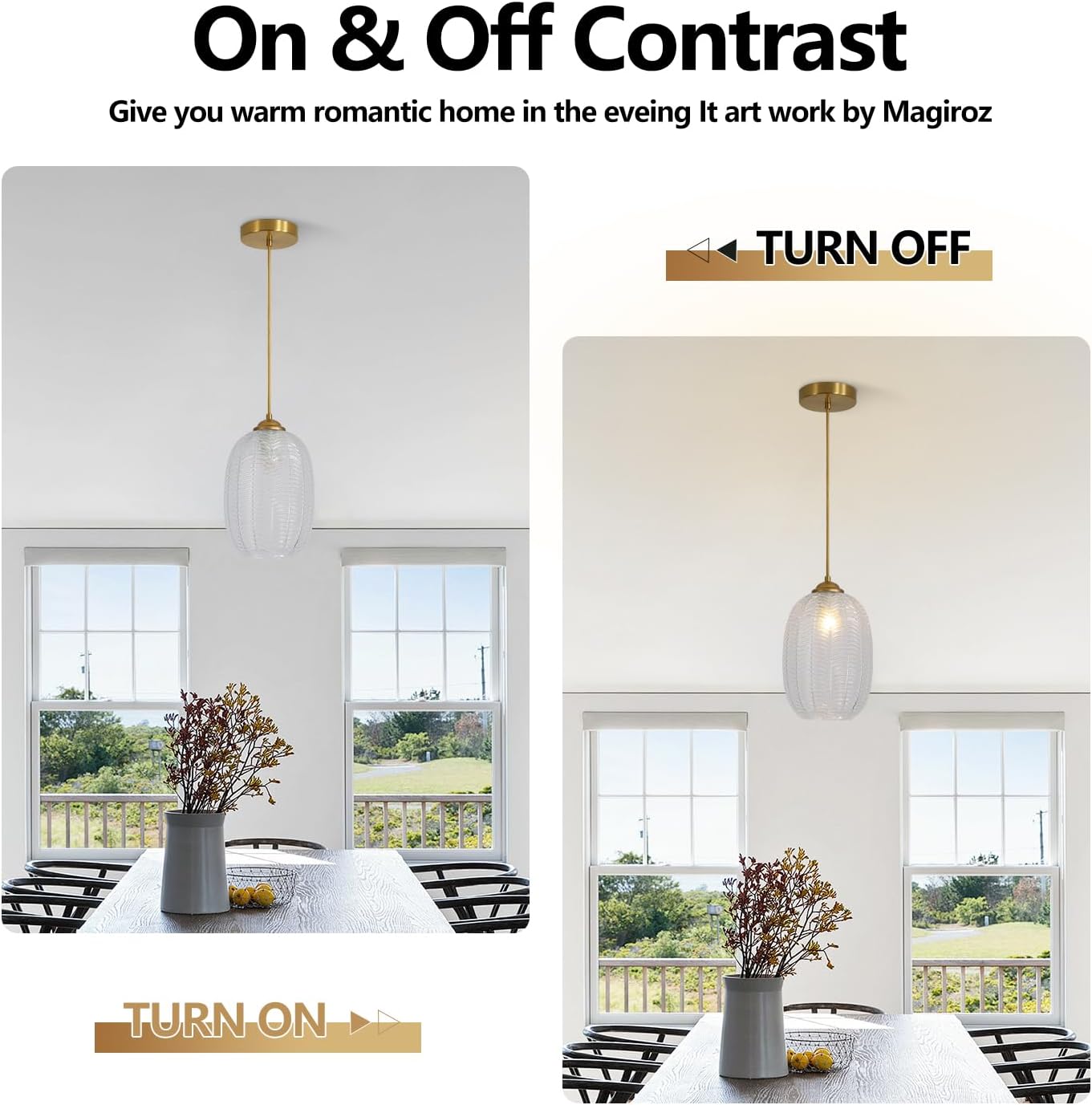 Modern Brushed Gold Pendant Light Vintage Clear Glass Single Hanging Pendant Lighting 1-Light Adjustable Ceiling Hanging Light Fixtures for Kitchen Island Bathroom Dining Room Hallway MPL36C-B