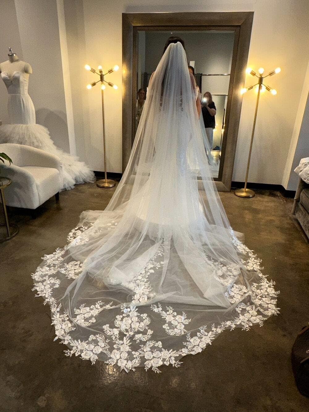 EllieWely Velo da sposa in pizzo a 1 piano, lunghezza cattedrale, F13, Avorio, 3M*3M (118 inch)