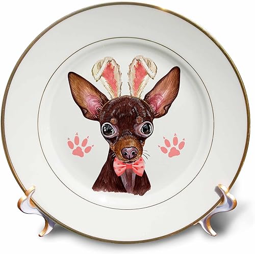3dRose Lindo pequeño perro ruso Terrier de juguete disfrazado como el conejo de Pascua - Platos (cp-378967-1)