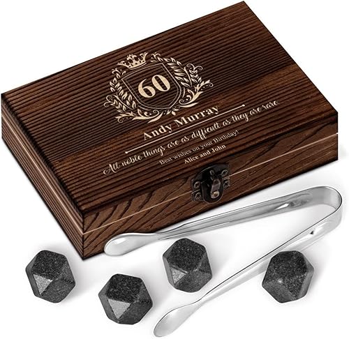 Maverton Juego de regalo de piedras de whisky para hombre, 6 rocas de whisky de granito, para los amantes del whisky, elegante caja de madera con