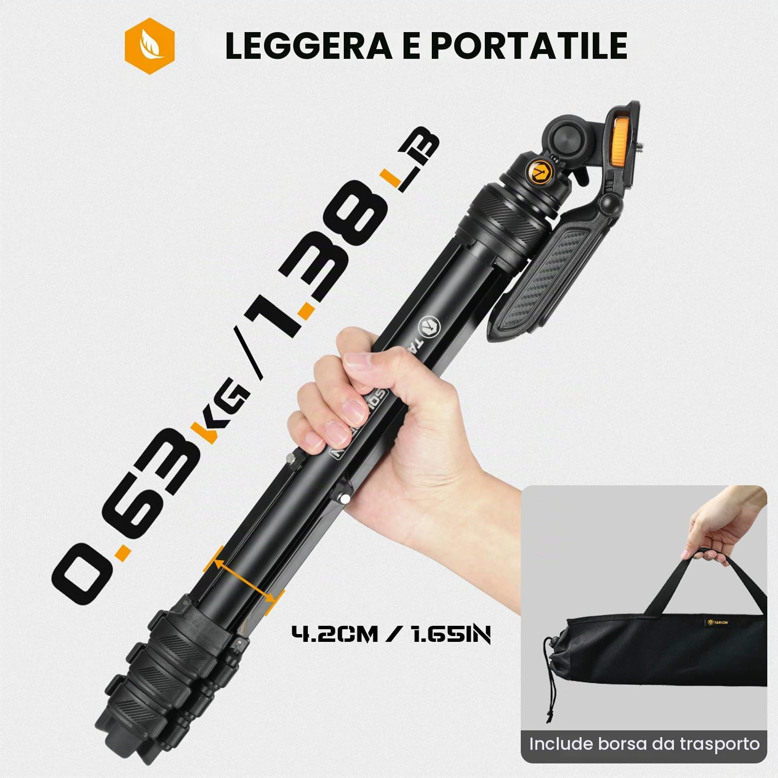 TARION Treppiede Portatile per Smartphone e Fotocamera: Treppiede Fotocamera da Viaggio Leggero con Testa Rimovibile e Morsetto per Telefono e DSLR