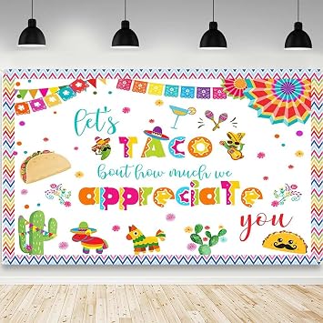 AIBIIN Lets Taco Bout How Much We Appreciate You Backdrop Thank You for All You Do Photography Background Mexican Colored Stripes Thanks for Teachers Doctor Party Decorations Banner 70.8 x 43.3 inch