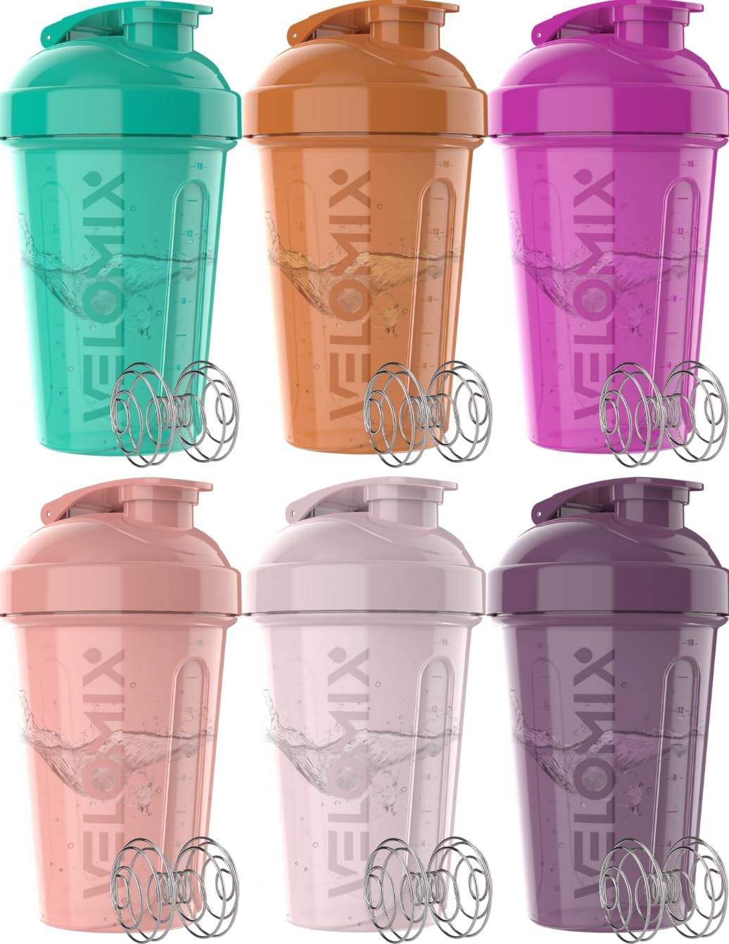 VELOMIX -6 PACK- 20 OZ Protein Shaker Bottles for Protein Mixes, Shaker Cups for Protein Shakes, Small Shaker Bottle Pack, Shaker Cup, Shakers for protein Shakes (Rose Garden – 6 Pack)