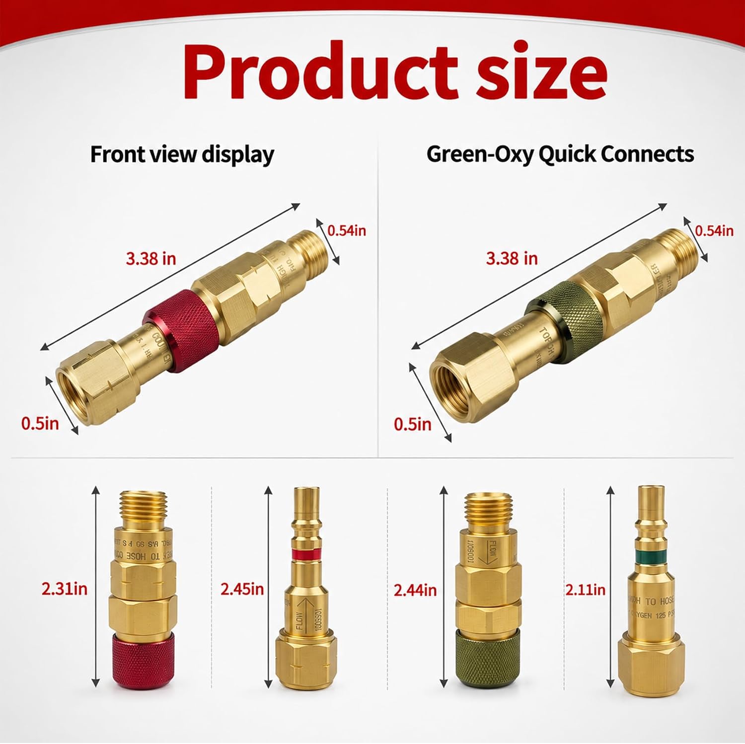 QDB10 Torch To Hose Quick Connect Fittings for Welding Torch, 9/16"B Thread | Oxy Acetylene Quick Connects Set With Check Valves, Disconnect Kits for Welding/Cutting Torch Hoses | Fuel-Red, Oxygen-Green