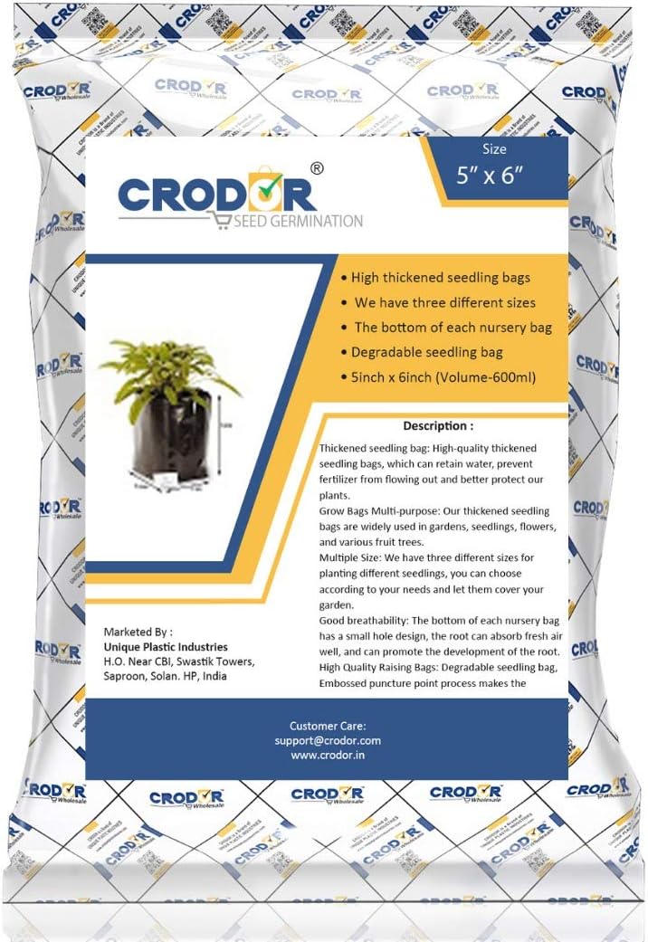 CRODOR India Plastic Grow Bags, for Garden & Gardening, Green Leafy Vegetable, Nursery, Use at Home, Terrace, Kitchen, Rooftop, Support Plant, & Saplings, Flat, Pack of 25, Black