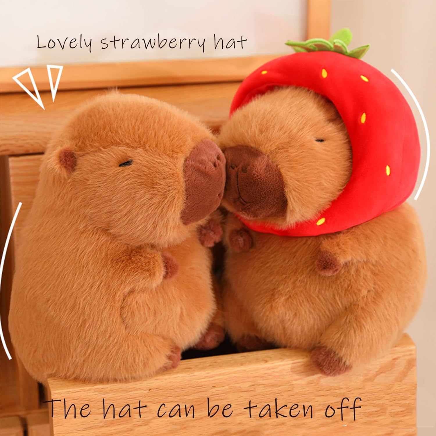Cute Capybara Stuffed Animal with Wearable Toast Headset, Gifts for Kids (9 Inches, Strawberry Capybara)