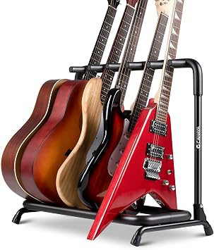 CAHAYA Multi Guitar Rack Acoustic Guitar Display Rack 5 Holder Thick Padding Guitar Rack Holder Floor Stand for Classical Acoustic Electric Guitars and Bass CY0345