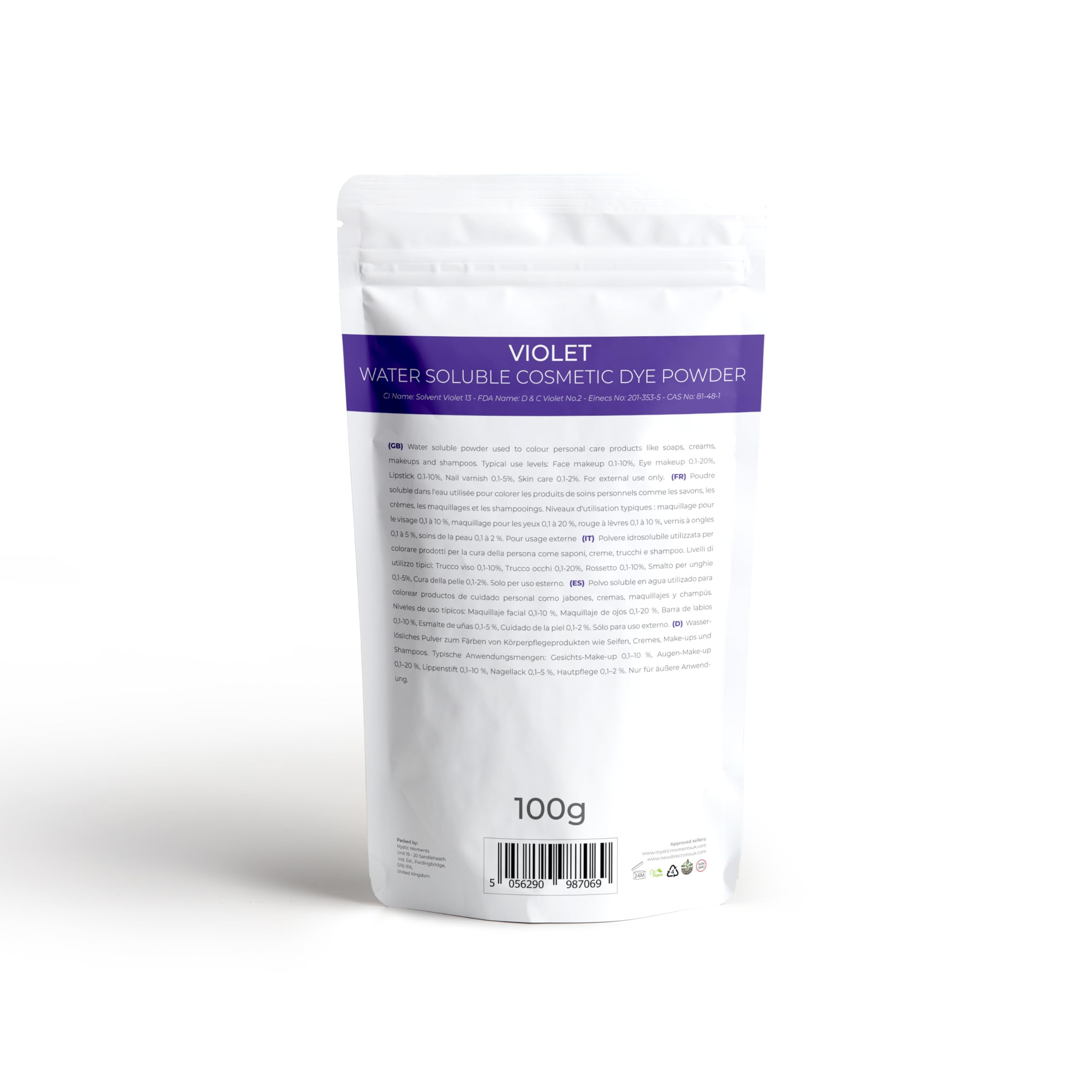 Mystic Moments Violettes, wasserlösliches Kosmetik-Pulver, 1 kg (10 x 100 g Beutel), perfekt für Seifenherstellung, Cremes, Make-up, Shampoos und Lotionen
