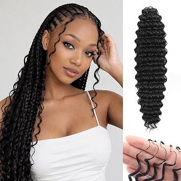 Deep Wave Feather Crochet Hair for Black Women, 50 Strands Synthetic Pre-separated Knotless Invisible Curly Crochet Hair Bundle with String, Feathered Tip Braids Hair Extensions Pre Looped 18 Inch