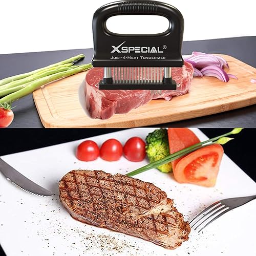 Miniatura 9 de Herramienta ablandadora de carne de lujo de acero inoxidable de 48 cuchillas, mango y diseño inferior desmontable que hace que el filete más duro