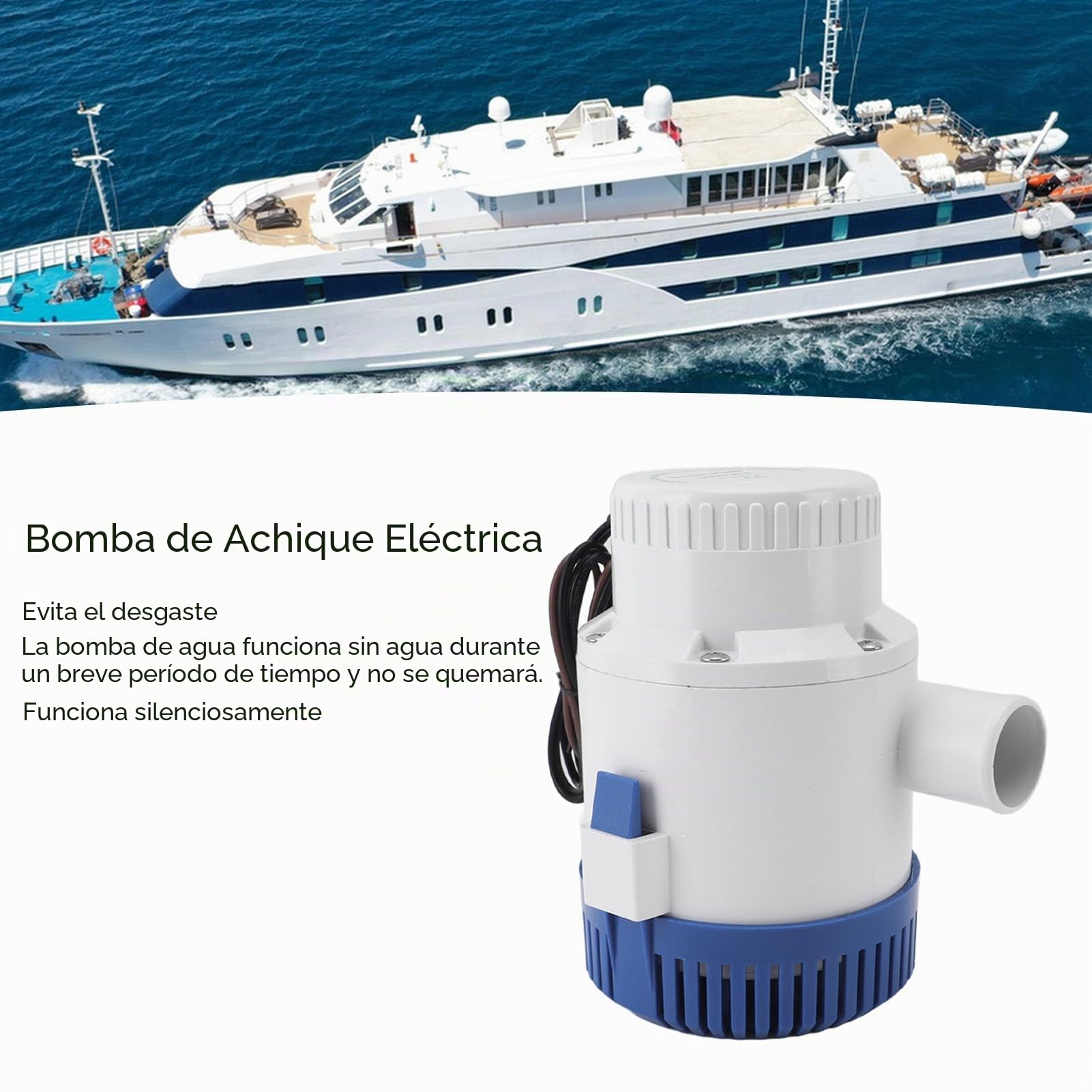 Bomba de Sentina Marina para de 3700 GPH, Bomba de Achique Automática de Prevención de Sobrecalentamiento de bajo Ruido ABS de 12 24v, para Piscinas Caravana RV (24V)