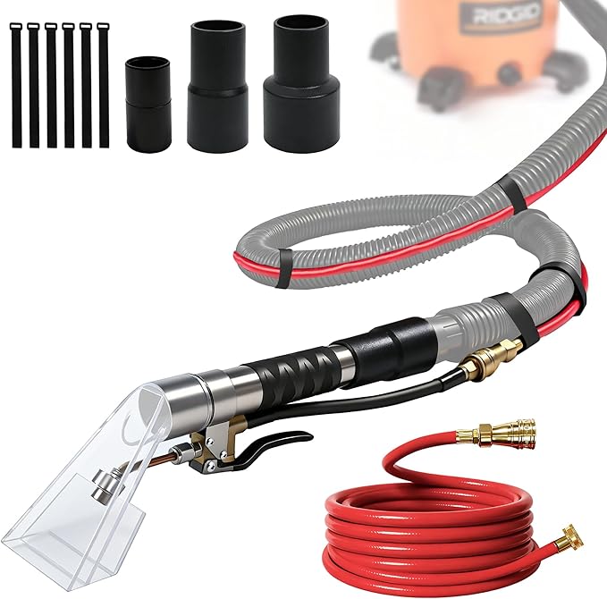 Happy Tree Universal Fit All Brands' Shop Vac Extractor Hose Kit Adapter Wet-dry Extraction Accessory for Upholstery & Carpet Cleaning Auto Detailing Wet Vaccum Accessories with 25 Feet Water Hose