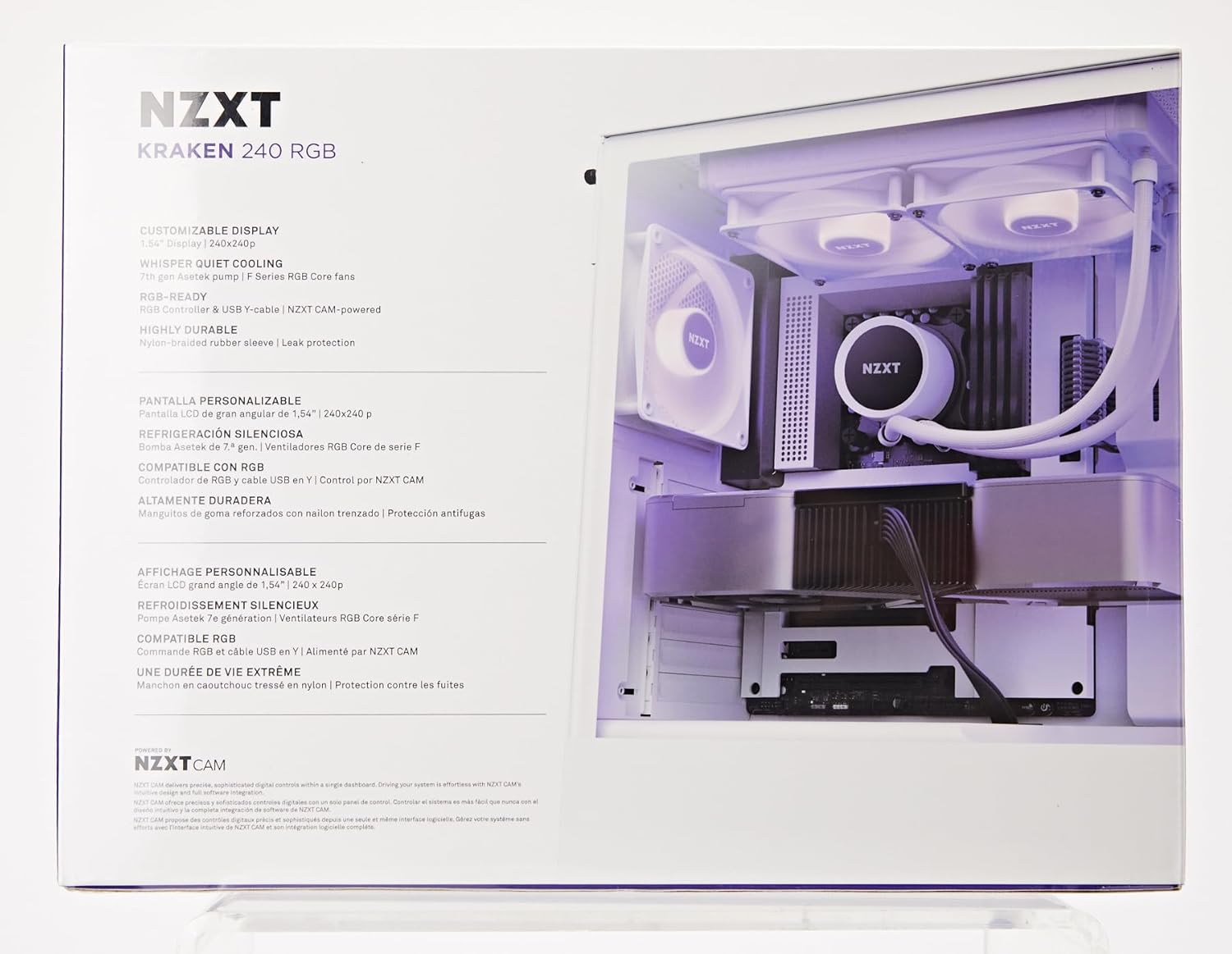 NZXT Kraken 240 RGB - RL-KR240-W1-240mm AIO CPU Liquid Cooler - Customizable 1.54" Square LCD Display for Images, Performance Metrics and More - 2 x F120 RGB Core Fans - White