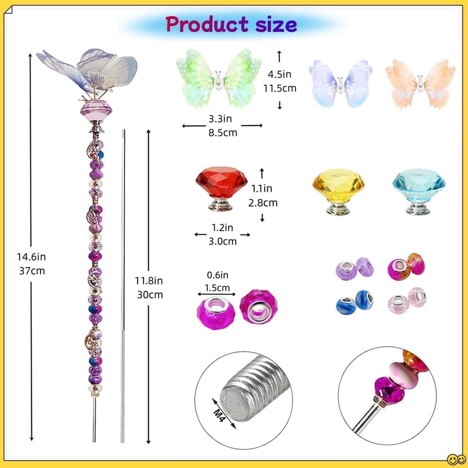 Kit Di Paletti Da Giardino Con Perline Bacchetta Farfalla Colorata | Kit Di Pali Da Giardino Con Perline A Bacchetta Fatata Per Matrimonio, Compleanno, Festa, Patio, Esterno, Paesaggio, Prato E
