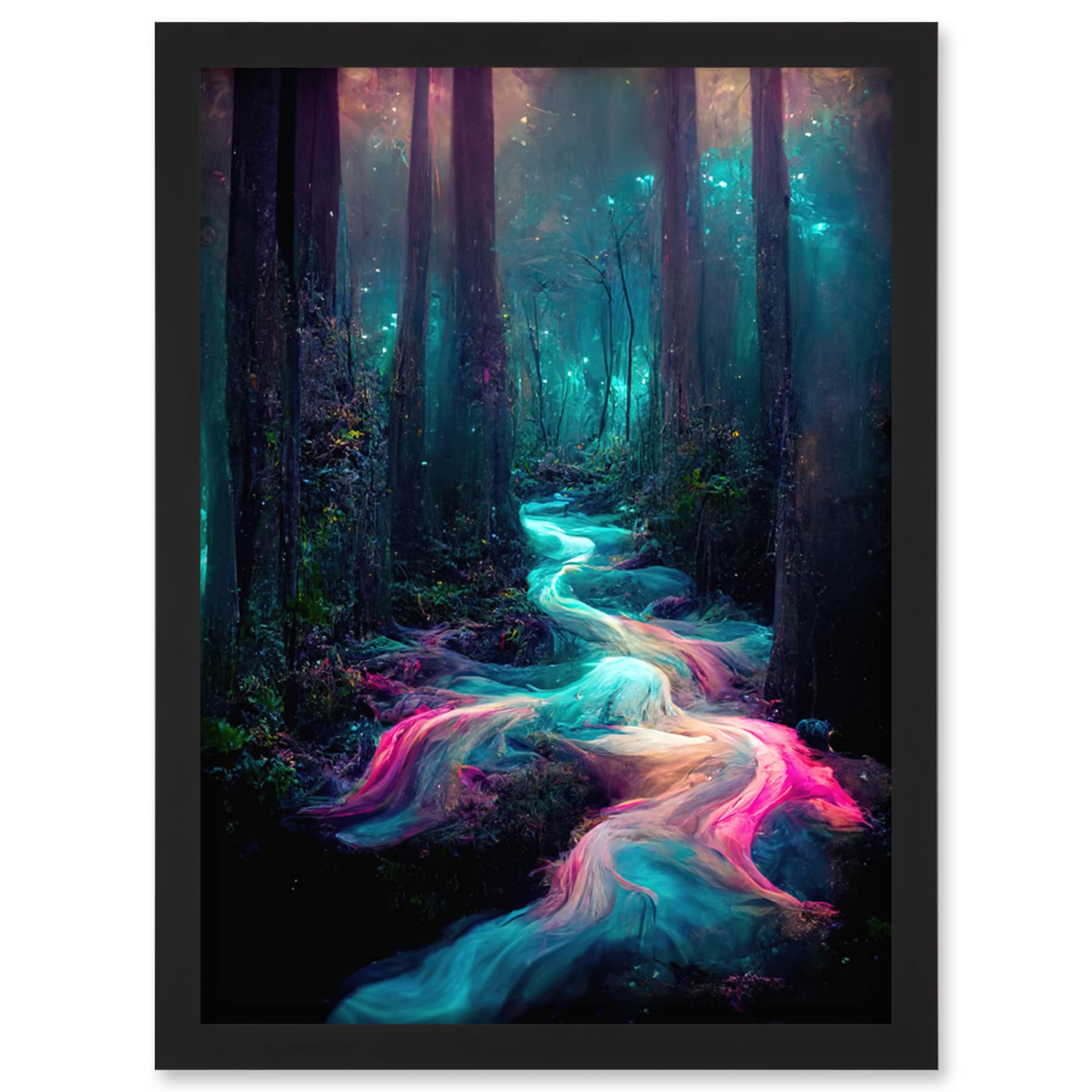 Doppelganger33 LTD The Enchanted Forest Magical Fantasy River Artwork Framed Wall Art Print A4