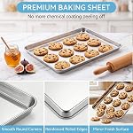 TeamFar Baking Sheet Set of 2, Stainless Steel Baking Pans Tray Cookie Sheet, Non Toxic & Healthy, Mirror Finish & Rust Free, Easy Clean & Dishwasher Safe