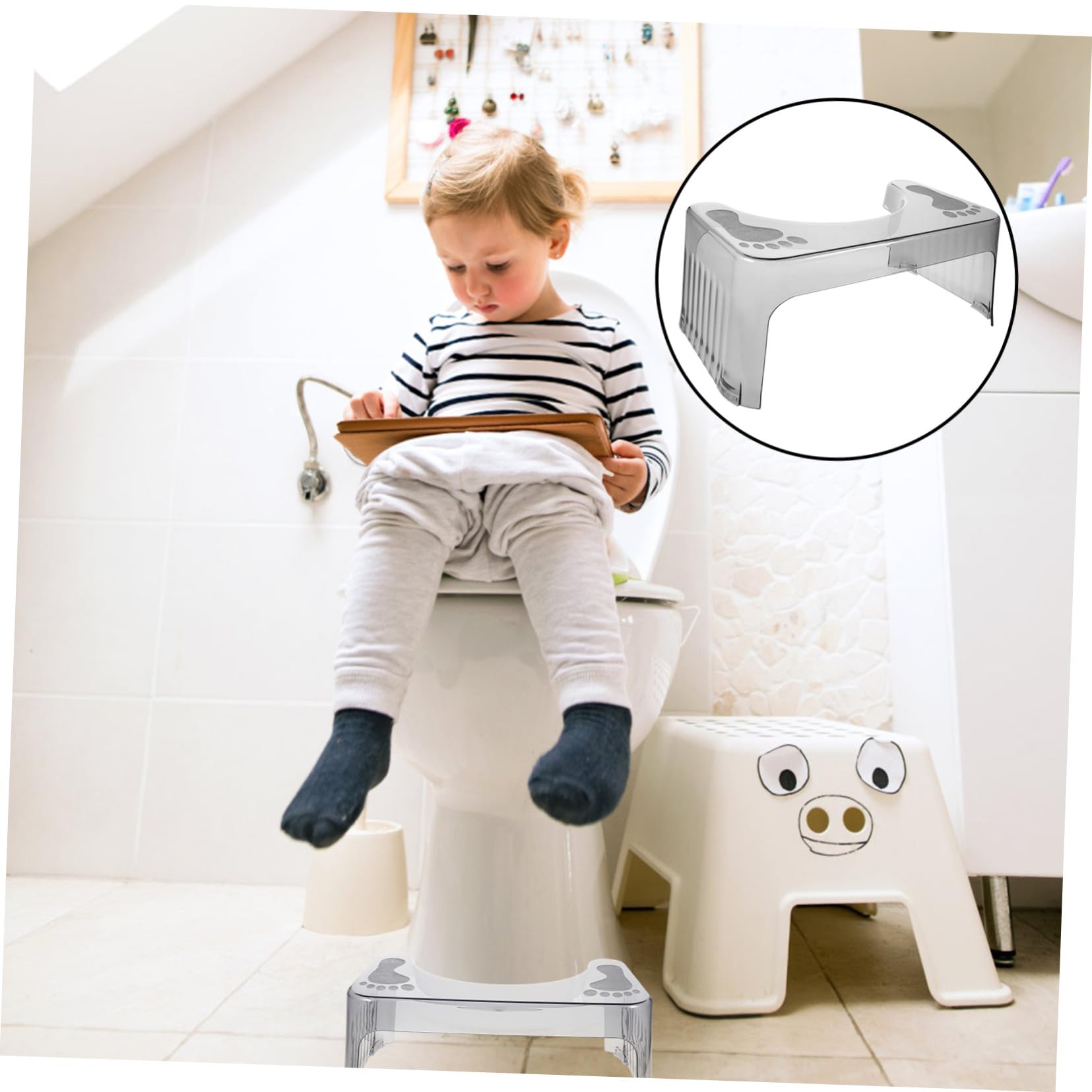 Toilettenhocker Kinder Badezimmer Kunststoff aus und Zuhause | Rutschfest, Anti Rollover und Grate, Stabile Ausführung mit Hoher Tragkraft