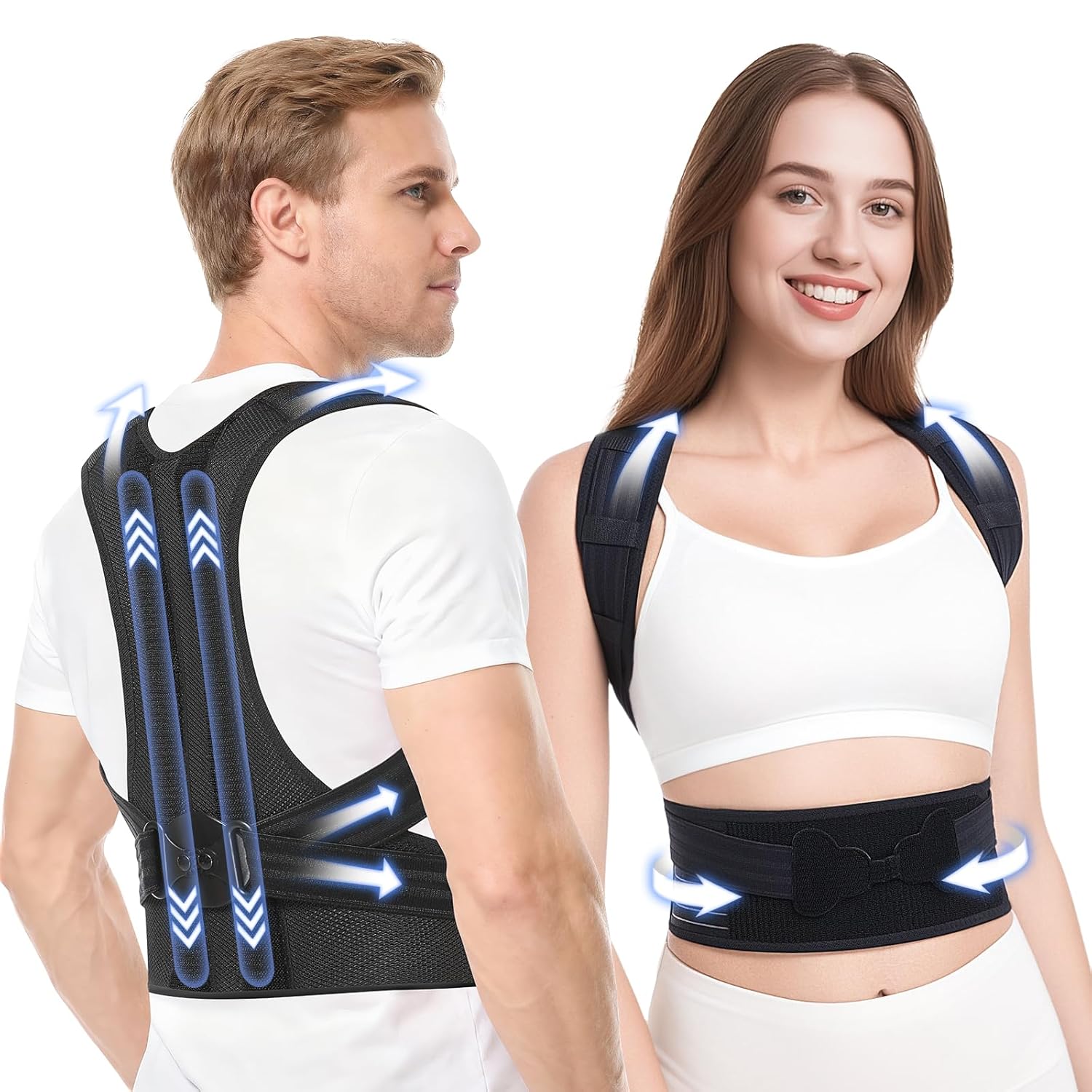 babaka Posture Corrector for Women and Men, Adjustable Full Back Support, Upper and Lower Back Pain Relief, Back Brace, Shoulder Straightener, Scoliosis, Hunchback, Thoracic, Spine Corrector (Medium, Waist: 28”-36”)