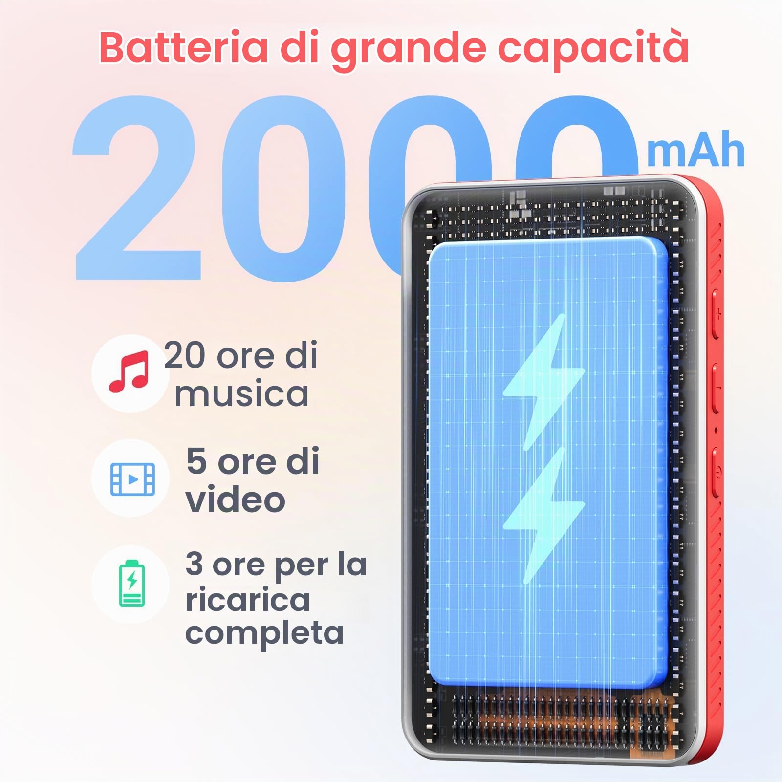 192GB Lettore MP3 con Bluetooth e WiFi, Android 13.0, RAM:4GB, 4,0" HD Schermo Tattile MP4 Lettore con Altoparlante, Portatile Spotify Lettore con Play Store (Bianco + Rosso)