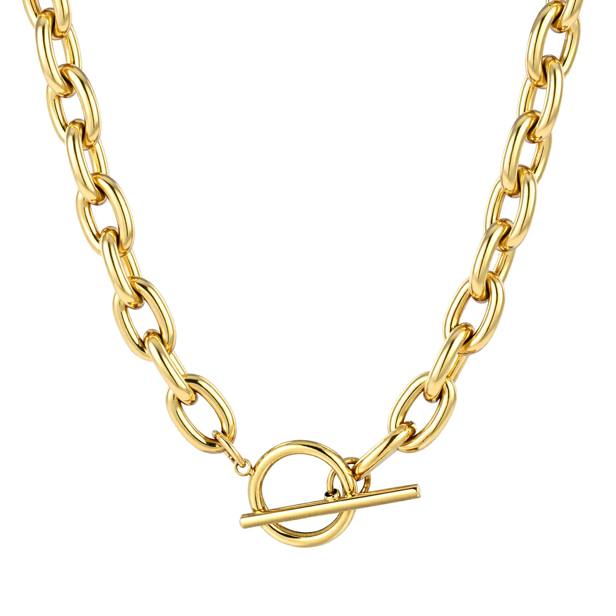 Collar de cadena con clip grueso en de oro de 18 quilates, cierre de palanca que no se deslustra, pilas de eslabones cubanos, collares en con clip de papel delicado para mujeres