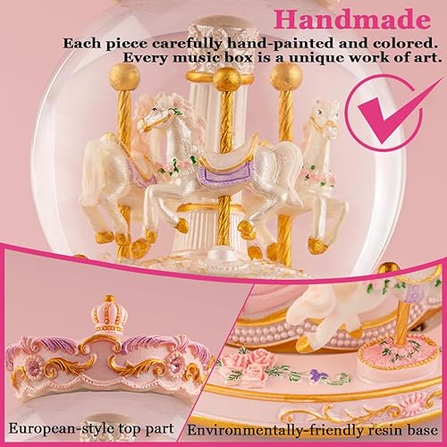 Miniatura 3 de Caja de música de carrusel envuelta para regalo, caja de música que cambia de color, globo de nieve, decoraciones musicales para mujeres, bebés,