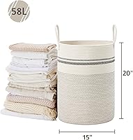 Vista 5 de VIPOSCO Cesta de lavandería grande, cesta de almacenamiento de cuerda tejida alta para mantas, juguetes, ropa sucia en la sala de estar, baño, Rayas