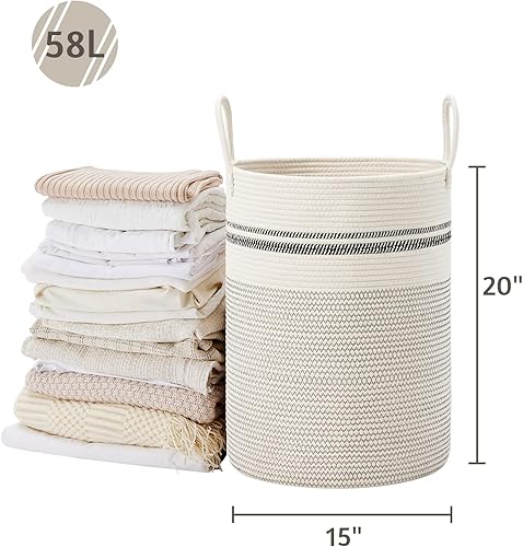 Miniatura 5 de VIPOSCO Cesta de lavandería grande, cesta de almacenamiento de cuerda tejida alta para mantas, juguetes, ropa sucia en la sala de estar, baño,