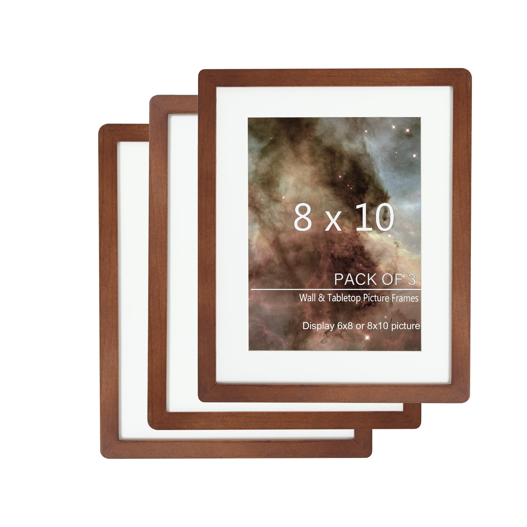 Photo 1 of 8x10 Picture Frame,Solid Wood,3 Pack Photo Frames, Display Pictures 6x8 with Mat or 8x10 Without Mat, Gallery Wall Photo Frames-Brown 8x10-3PCS Brown