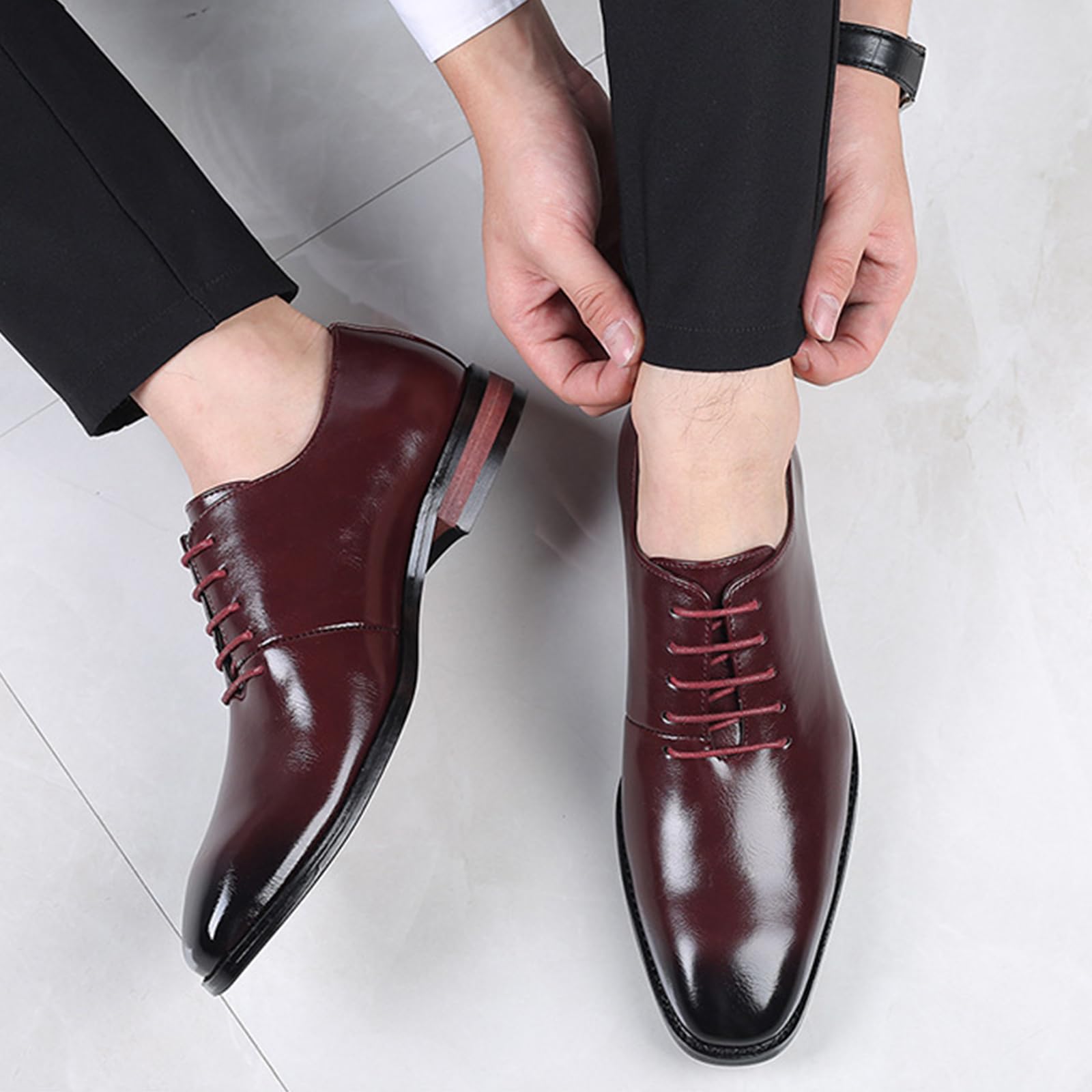 Abend Oxford Schuhe für Herren Klassische Schnürer Business Schuhe Low-Top Kleid Schuhe für die Hochzeit,Rot,45 EU