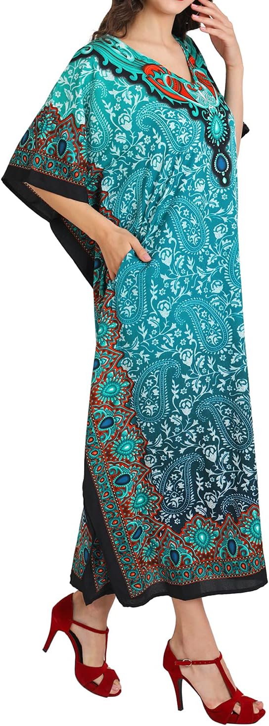 Miss Lavish London Long Kaftan Dress Women, Flowy Resort Wear, Maxi Plus Size Swim Coverup, Lightweight Summer Long Kaftan - Image 7