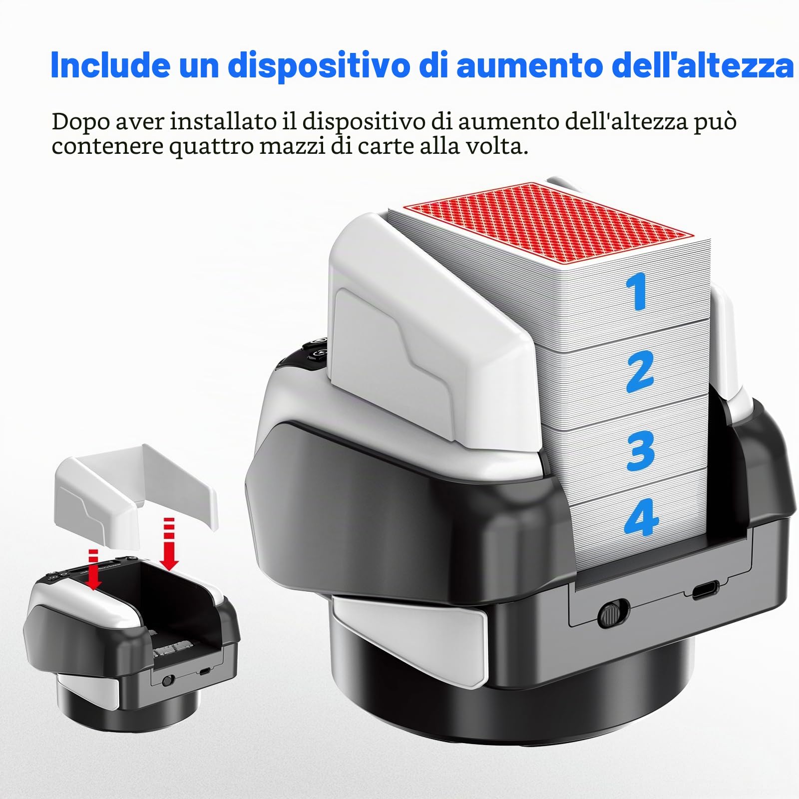 Distributore Automatico di Carte, Distributore Carte da Gioco Automatico, Rotazione 360° per 1-8 Giocatori, 1-4 mazzi, Macchina Distributore di Carte Ricaricabile e Silenzioso per Poker e UNO