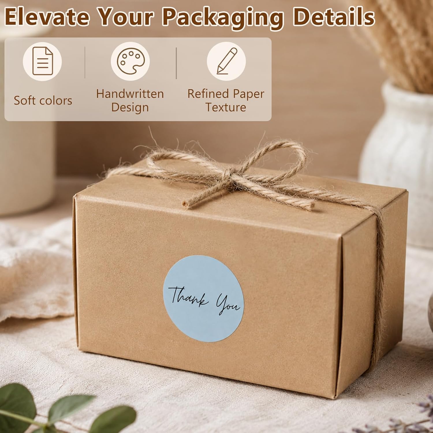 1000 Count Thank You Stickers Roll with Bold Font, 2.5 cm Morandi Boho Round Thank You Labels for Small Business, Self-Adhesive Waterproof Stickers for Packaging image 4