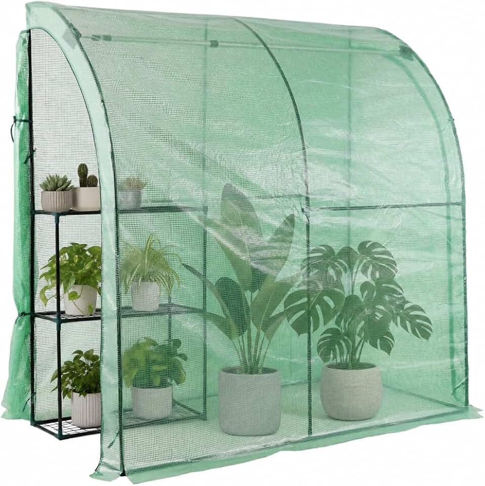 3 Tier Lean-to Greenhouse, Portable Indoor Outdoor Garden House with Roll Up Zipper Doors, Wire Shelves, 79"x39"x83", Easy Assembly