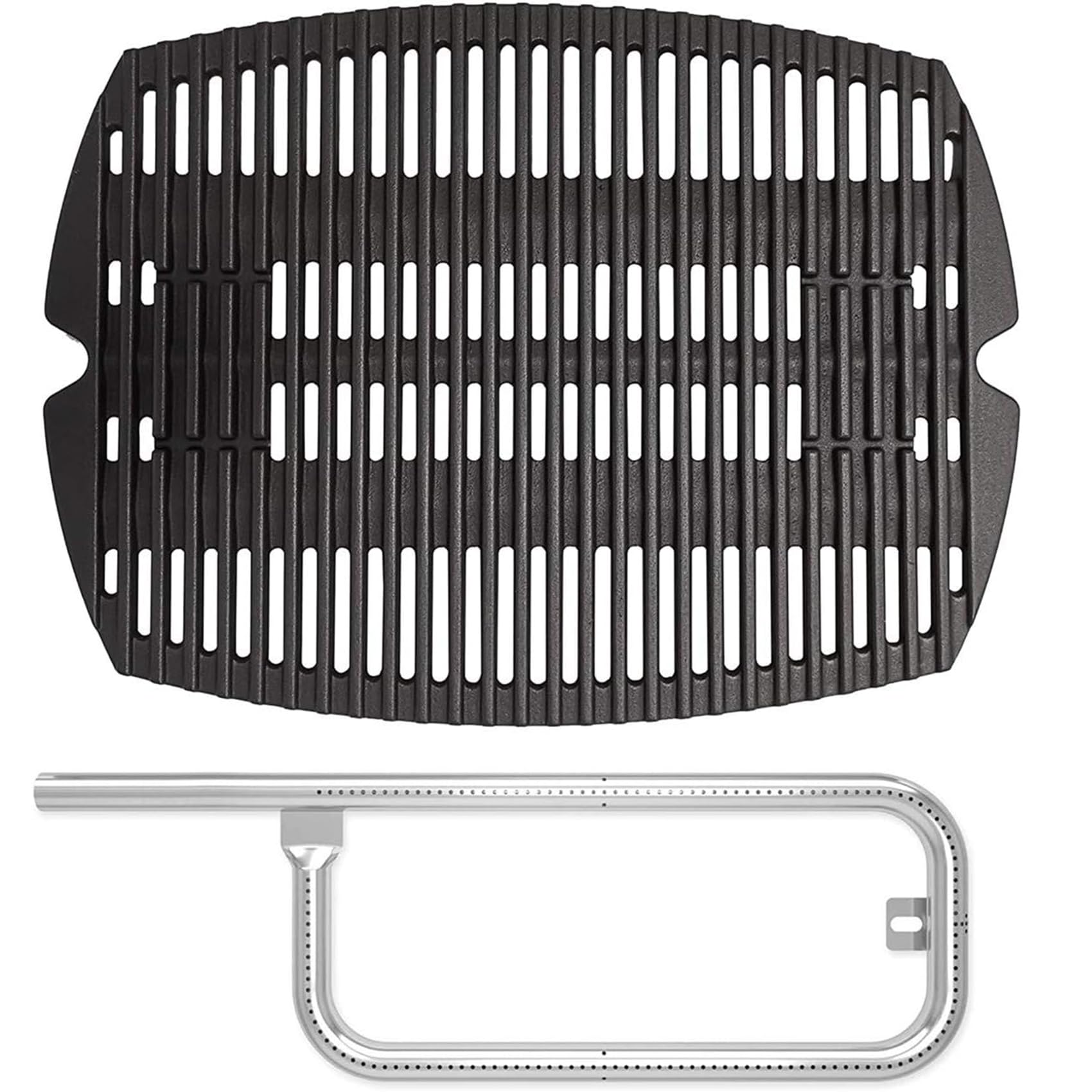 SafBbcue7644/7582 Cast Iron Cooking Grates & 60040 Grill Burner Tube kits for Weber Q1200 Q100 Q120 Q1000 50060001 386001 86002 516001 Grills, Grill Grids & Grates for Baby Q Gas Grill, 17"