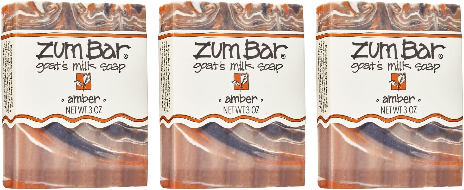 Zum Indigo Wild Goat's Milk Soap Bar - Bar Soap for Hands & Body Made with Essential Oils - 3 oz - Amber (3 Pack)