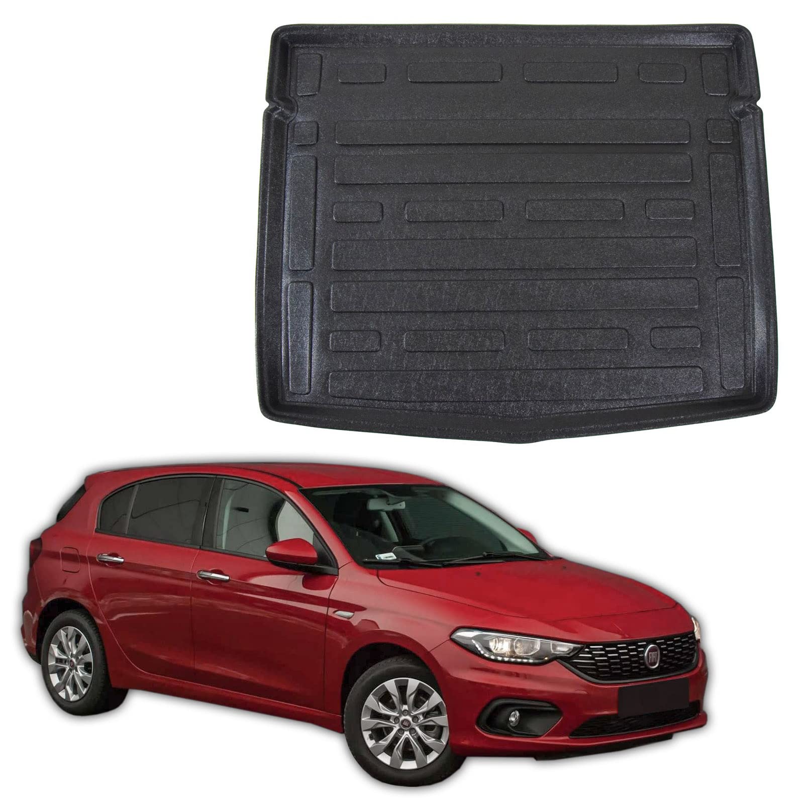 SCOUTT Tapis De Coffre sur Mesure pour Fiat Tipo 5P. Berlina Depuis 2015, Noir, Antidérapant, Bord Haut, Toutes Saisons