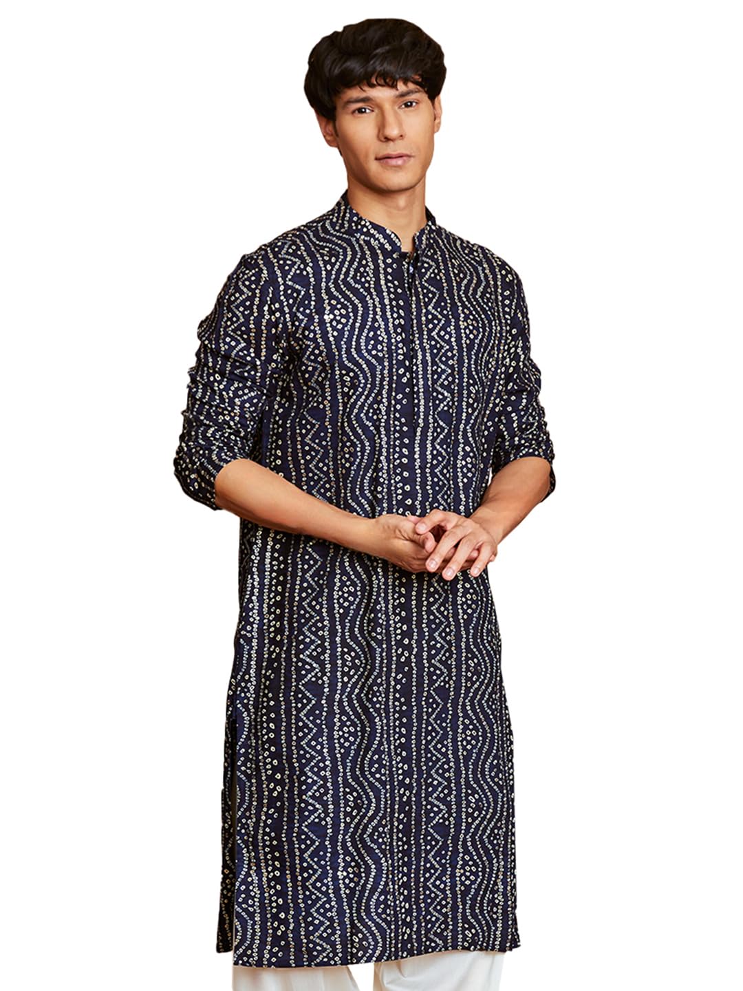 Men's Bandhani Kurta - Foil Print Traditional Festive-image-29