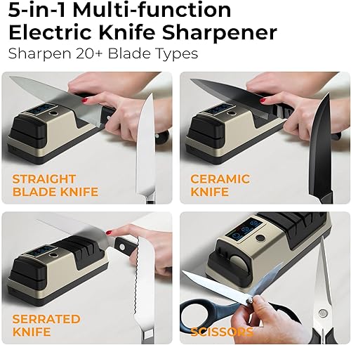 Miniatura 2 de Afilador de cuchillos eléctrico para cuchillos de cocina, pantalla LCD, afilador de cuchillos profesional 5 en 1 con velocidad ajustable, rueda de