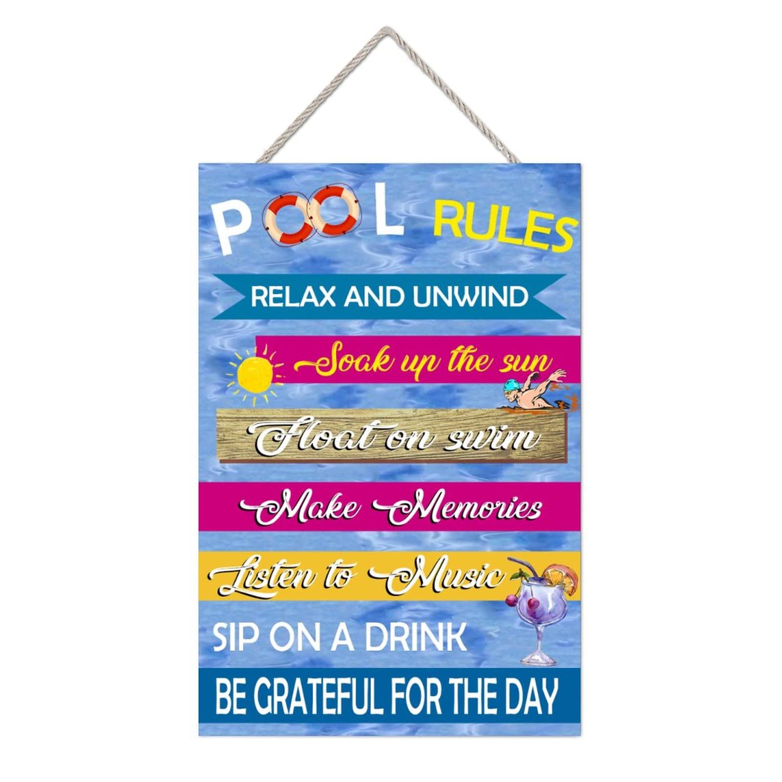 MISSUYSA Retro Wood Sign Pool Rules Hanging Sign Swim Float Wall Decoration Outdoor Swimming Pool Decor Pool Sign 12x18 inch