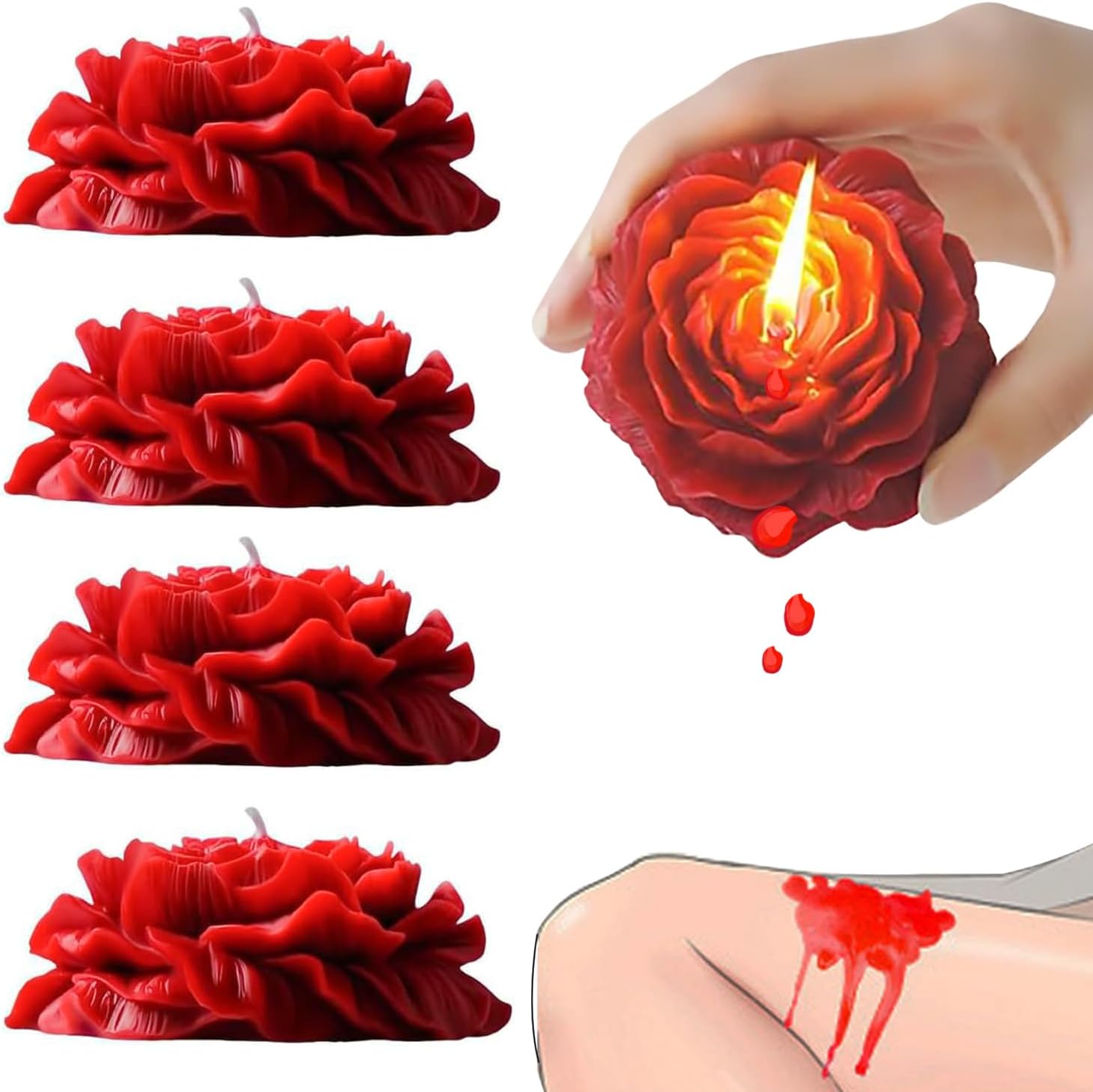 Aromatherapy Candle Set of 4 Low Temperature Red Rose Flower Shaped Scented Wax Play Candles – Romantic Drip Candles for Lovers,Christmas,Couples, Weddings and Home Decor Games Atmosphere Scented Wax