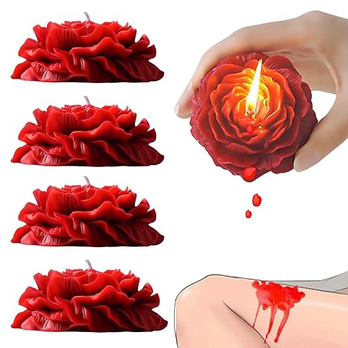 Set of 4 Low Temperature Candles Red Rose Flower Shaped Scented Wax Play Candles Low Temperature Romantic Wax Play Candles Lovers Couple Wedding Ambiance Home Decor Drip Candles