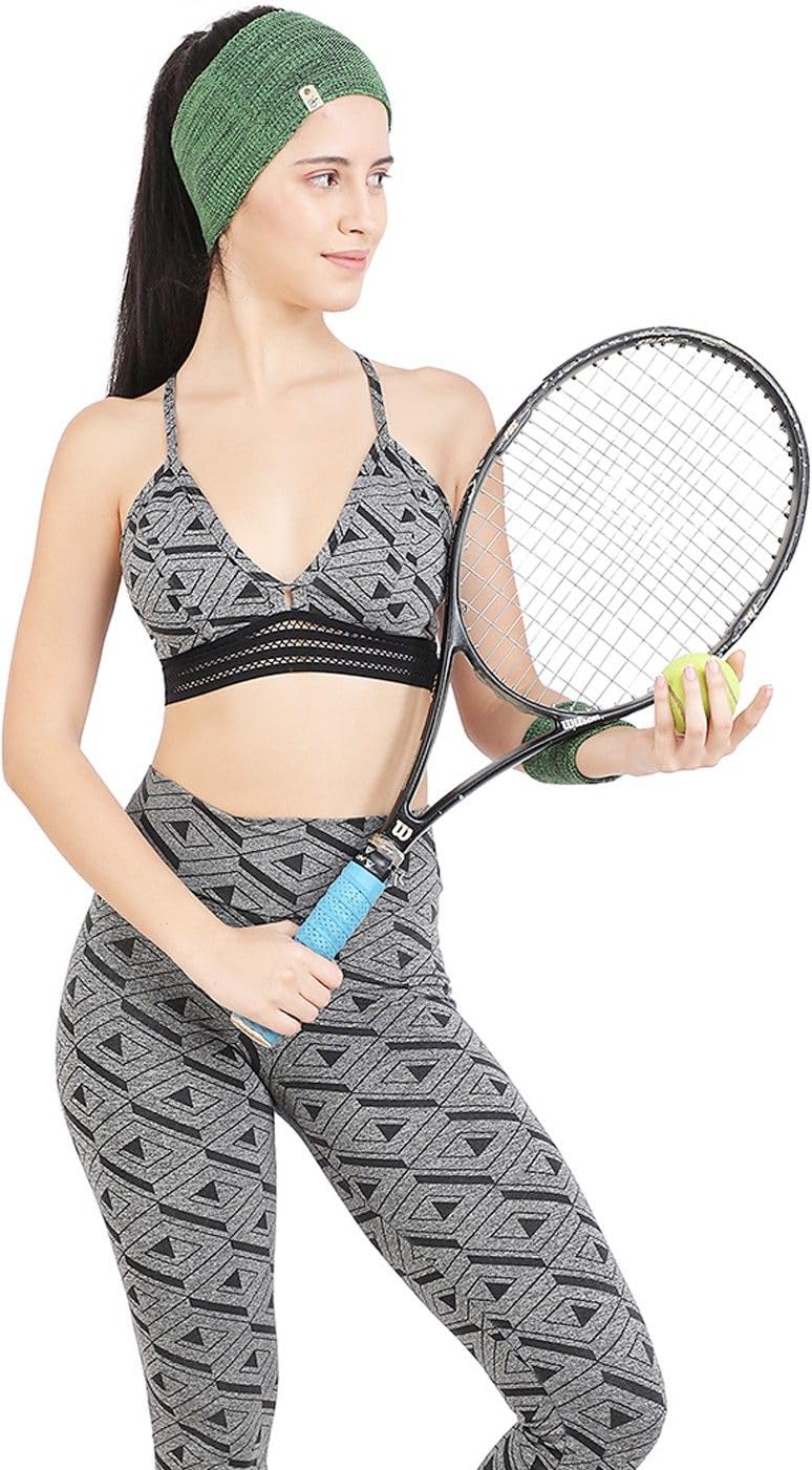 KinderTales® Unisex Cotton Headband & Wristband Set for Sports, Gym & Yoga | Non-Slip Sweat Absorbing Running Band | Breathable Natural Fabric Sweatband for Men & Women (Green, Pack of 3)