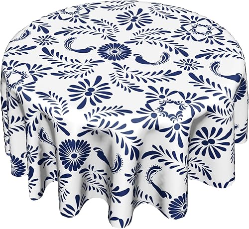 Mantel redondo de Talavera impermeable antiencogimiento de poliéster suave lavable para banquetes hogar interiores o exteriores 60 x 60 pulgadas