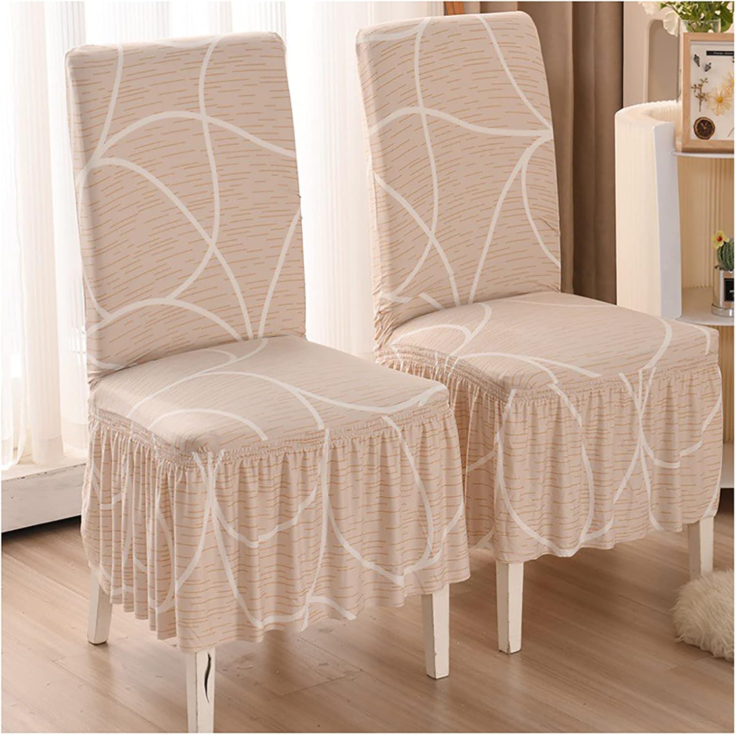 Skirted Chair Covers for Dining Room, 2 Pack Universal