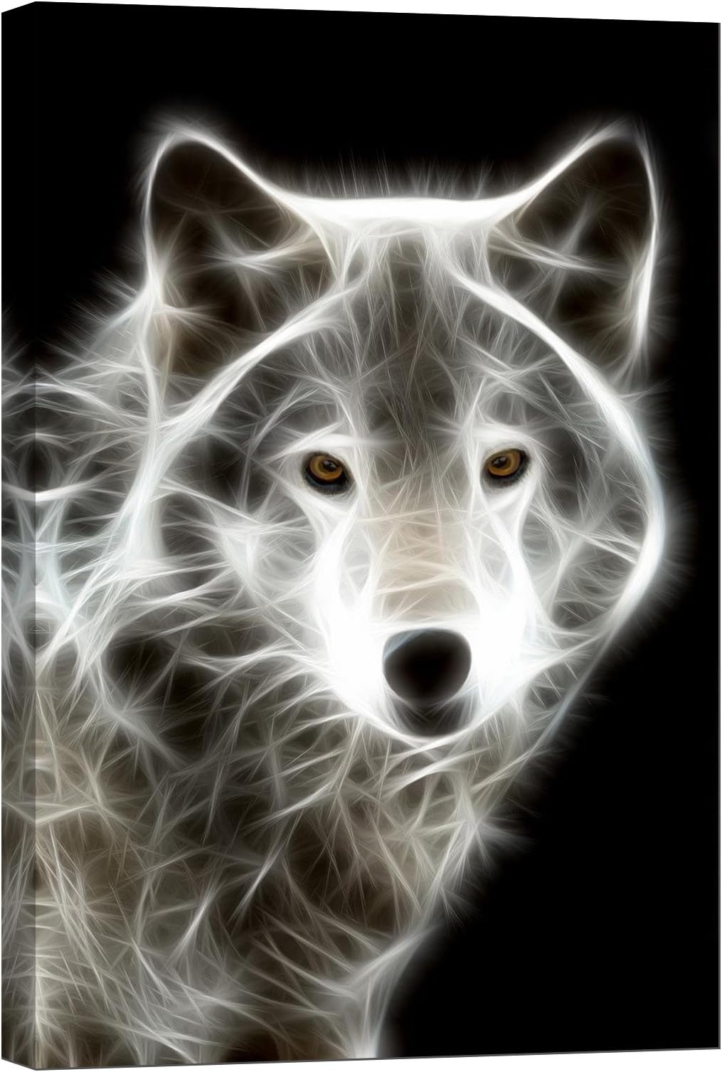 LightFairy Glow in The Dark Canvas Painting - Stretched and Framed Giclee Wall Art Print - White Wolf - Master Bedroom Living Room Decor - 6 Hours Glow - 46 x 32 inch