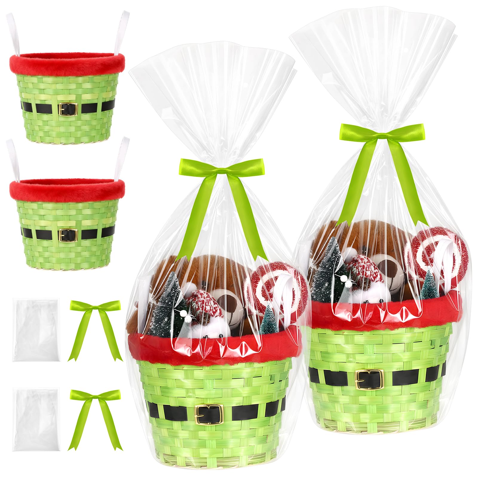 Threehoney Geschenkkorb für Weihnachten, leer, Bambuskorb, Korb mit Tasche und Schleife, Weihnachtsgeschenke für Damen und Herren, Aufbewahrungsgeschenk, Snack-Skep mit Griff für Weihnachtsdekoration