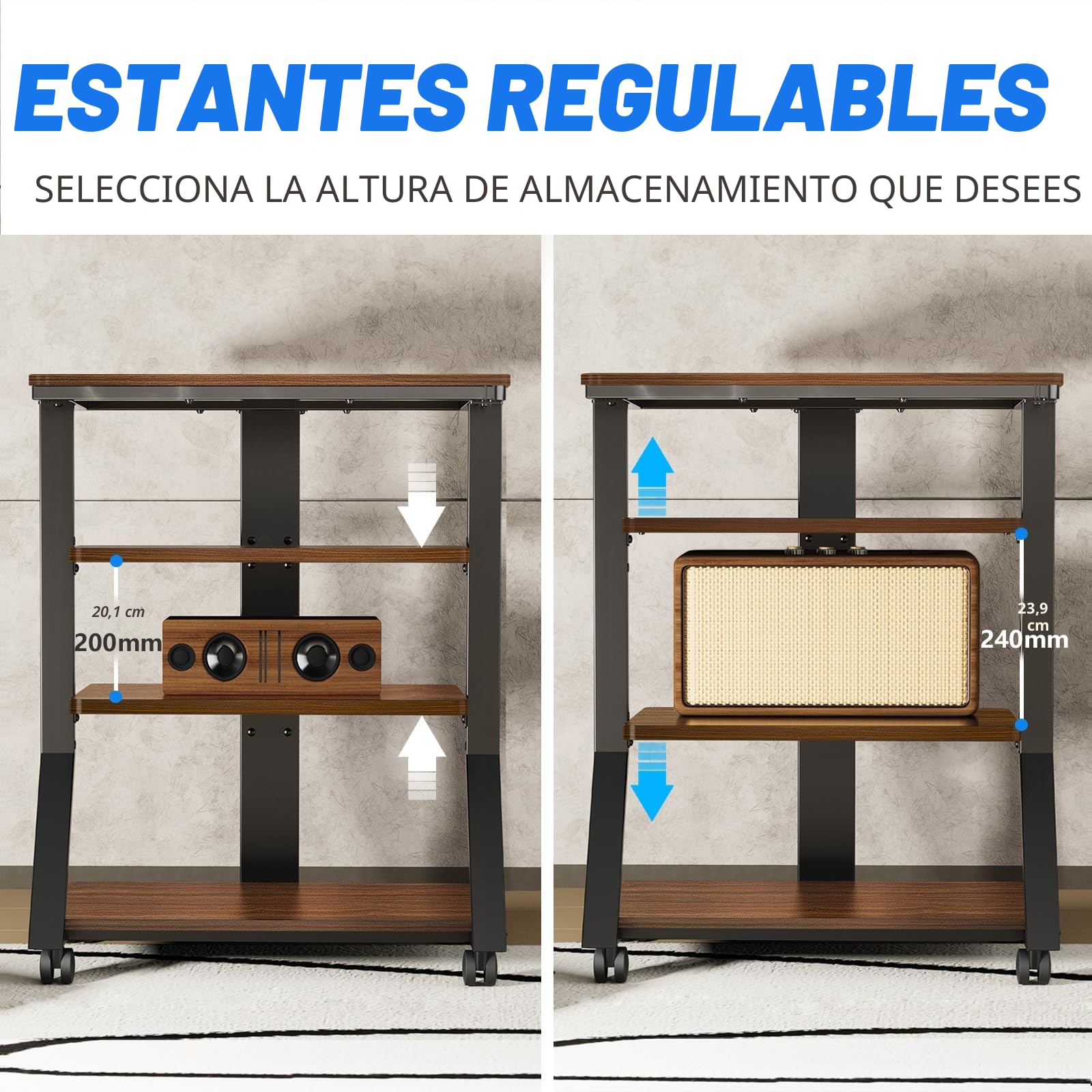 5Rcom Estantes y Soportes de Alta fidelidad, Estante de Audio, Estante de 4 Niveles, estantes de Madera para Tocadiscos, Reproductor de DVD, Unidad de Entretenimiento, Multifuncional, Altura