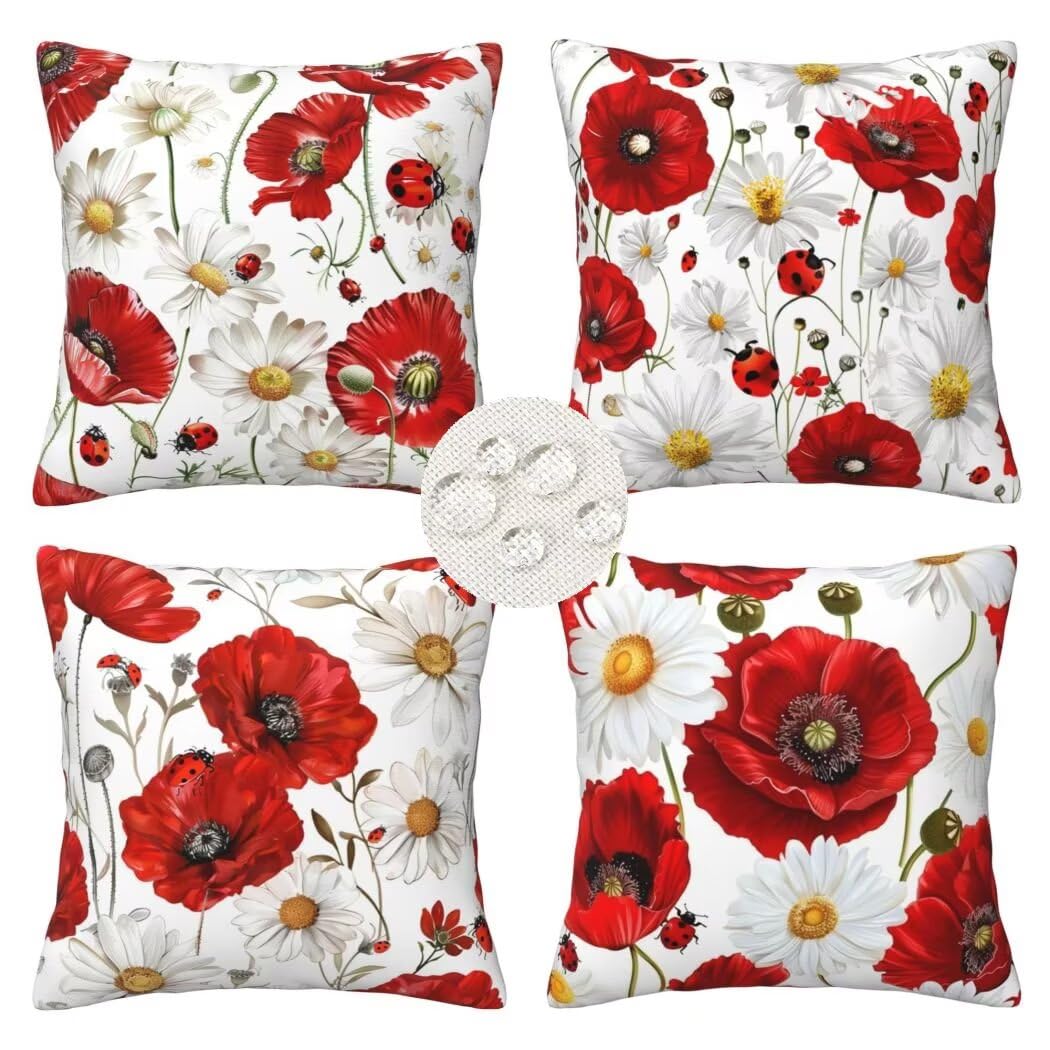 Housse de coussin extérieur 35x35 cm lot de 4 imperméable rouge coquelicot